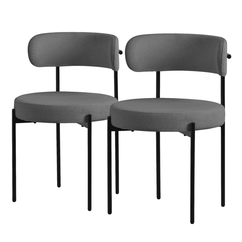 B-Ware Esszimmerstuhl 2er Set mit Teddystoff mit Rückenlehne Grau Küchenstuhl ML-Design