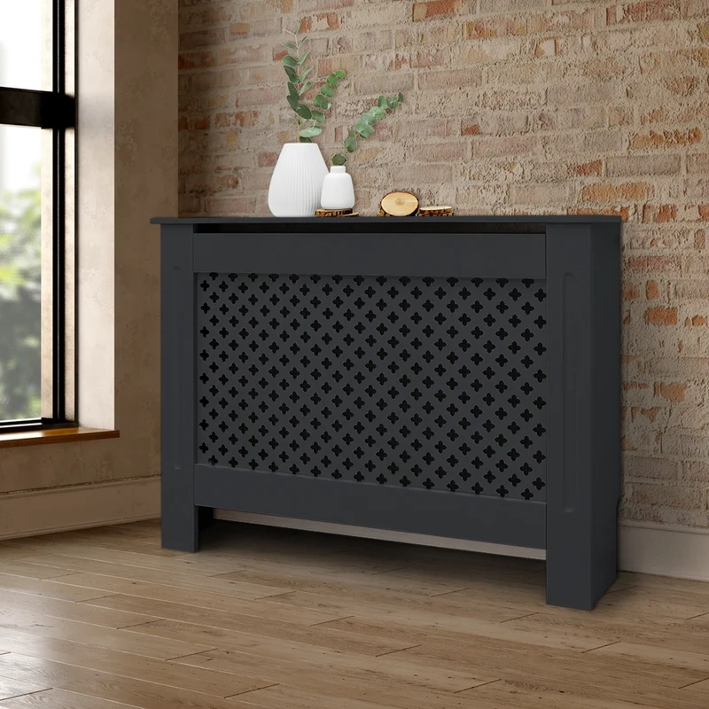 B-Ware Heizkörperverkleidung 112x19x82 cm Raute Anthrazit aus MDF ML-Design
