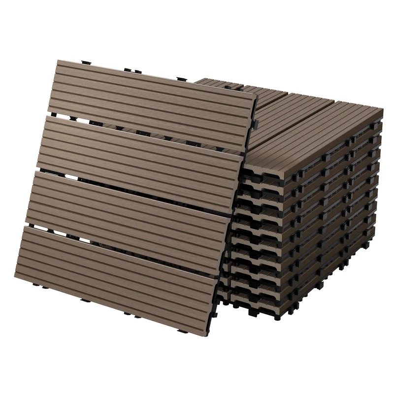 WPC Terrassenfliesen 30x30 cm 44er Set für 4m² Dunkelbraun in Holzoptik Balkon Bodenbelag mit Drainage und Klicksystem Terrassendielen Balkonfliesen