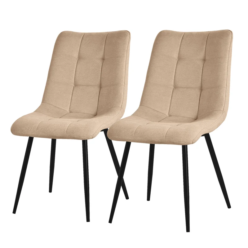 B-Ware Esszimmerstühle 2er Set Hellbraun Küchenstuhl mit Polyesterbezug und Stahlbeinen ML-Design