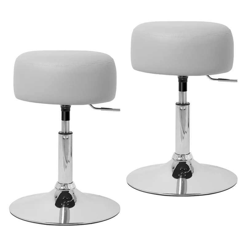 2er Set Sitzhocker Ø 33 cm Hellgrau aus verchromter Stahl ML-Design