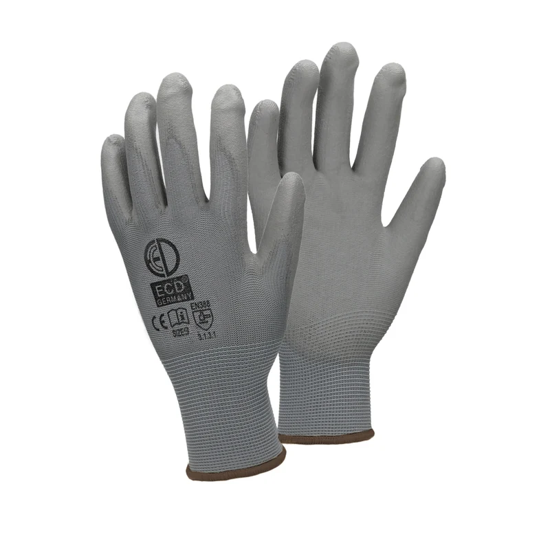 Arbeitshandschuhe mit PU-Beschichtung Grau Größe L 12er Set