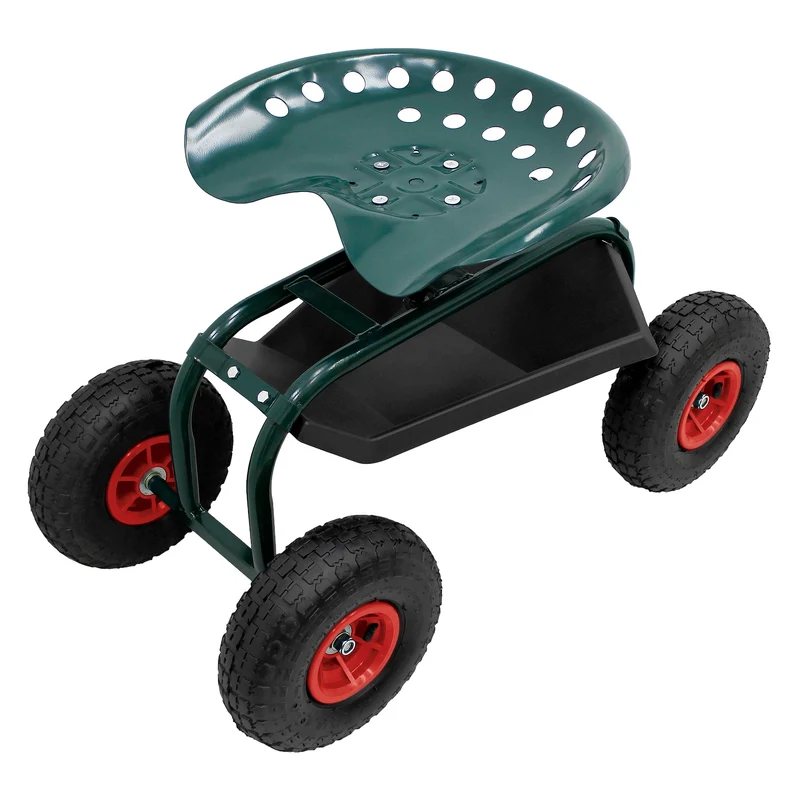B-Ware Gartenrollsitz 360° drehbar und höhenverstellbar, Rollsitz aus Stahl mit Ablagefläche & breite Reifen bis 150 kg