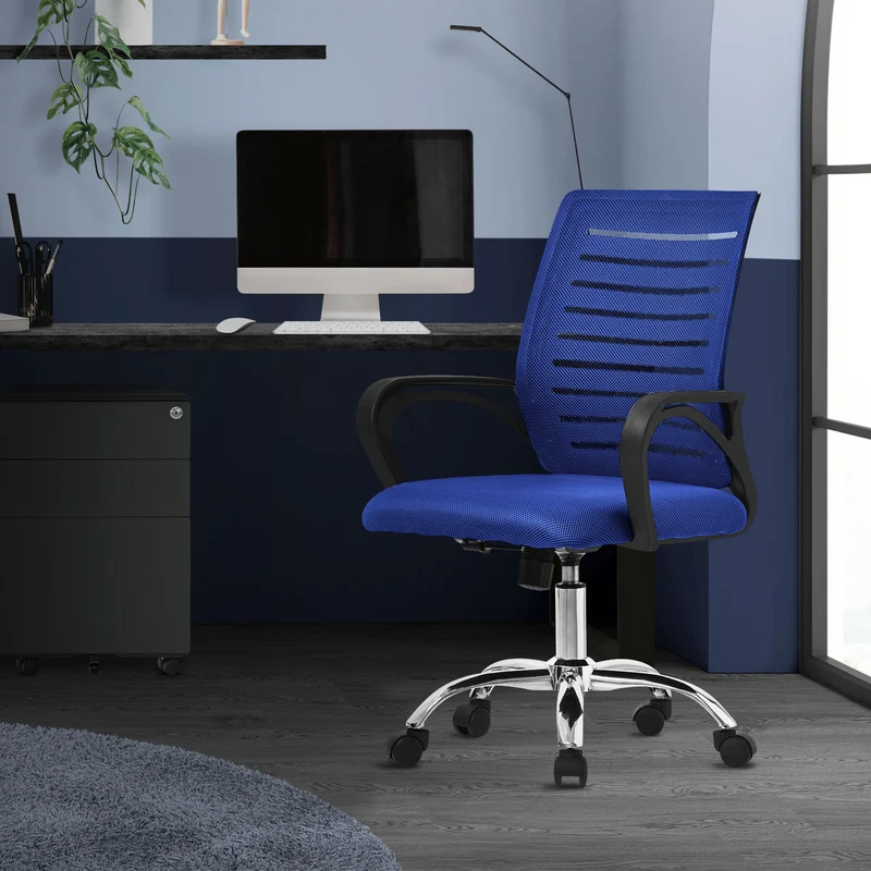 B-Ware Ergonomischer Bürostuhl mit Armlehnen Netzgewebe Blau mit Rollen ML-Design