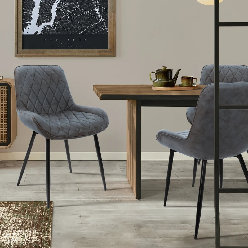 B-Ware Esszimmerstuhl 2er Set Rauten Steppung Anthrazit Kunstlederbezug mit Metallbeinen inkl. Montagematerial ML-Design