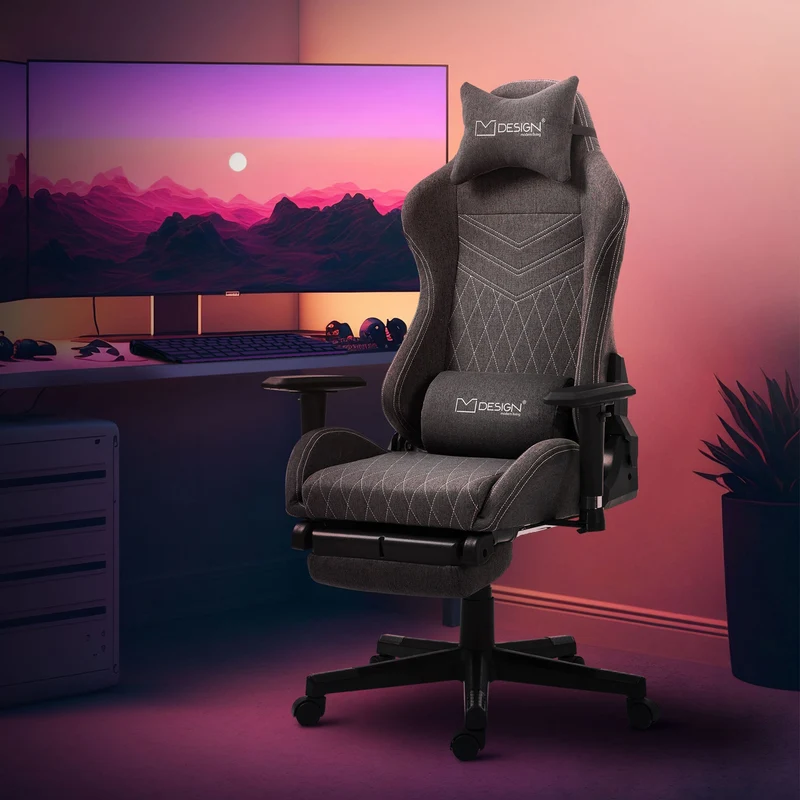 B-Ware Gaming Stuhl Grau/Weiß aus Stoff ML-Design