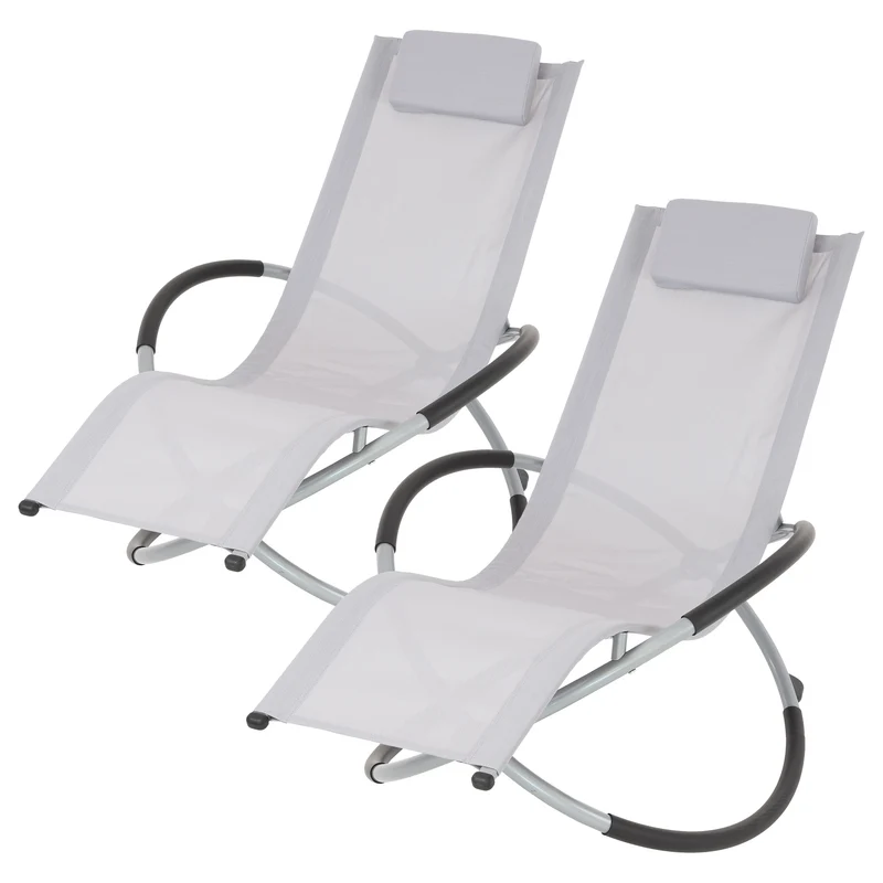 2er Set Schaukelliege mit Kopfstütze 155x45x125 cm Hellgrau aus Polyester mit Stahlrahmen