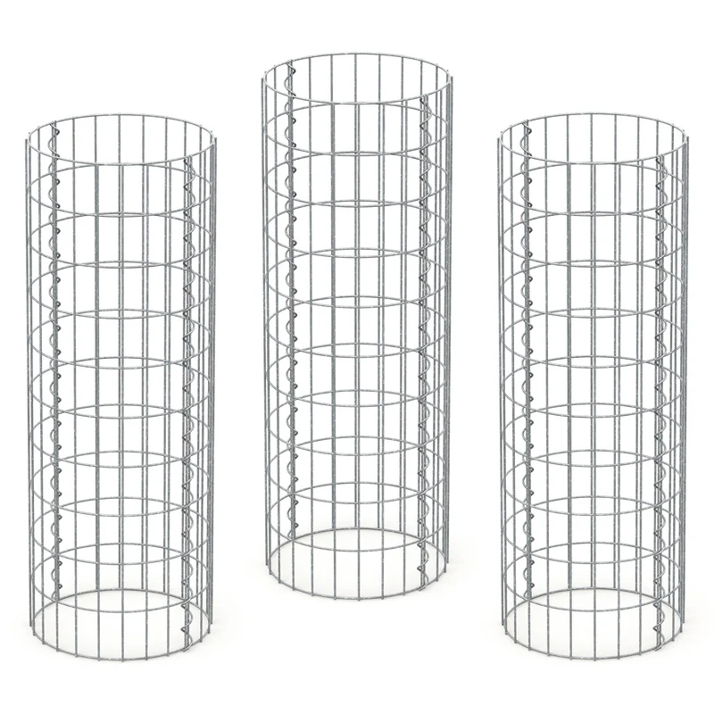 3er Set Gabione Säule rund Ø 35x100 cm Maschenweite 5x10 cm aus verzinktem Stahldraht