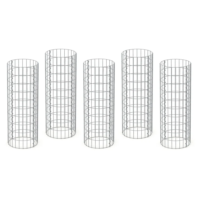 5er Set Gabione Säule rund Ø 35x100 cm Maschenweite 5x10 cm aus verzinktem Stahldraht