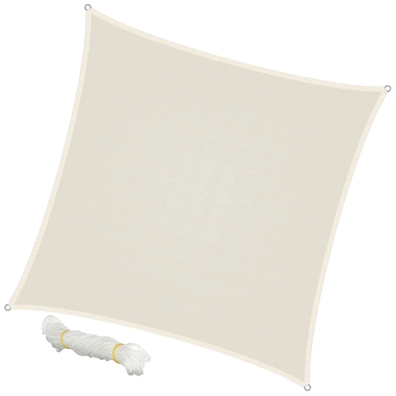 Sonnensegel quadrat 5x5 m Creme 100% HDPE mit UV Schutz inkl. Befestigungsseile