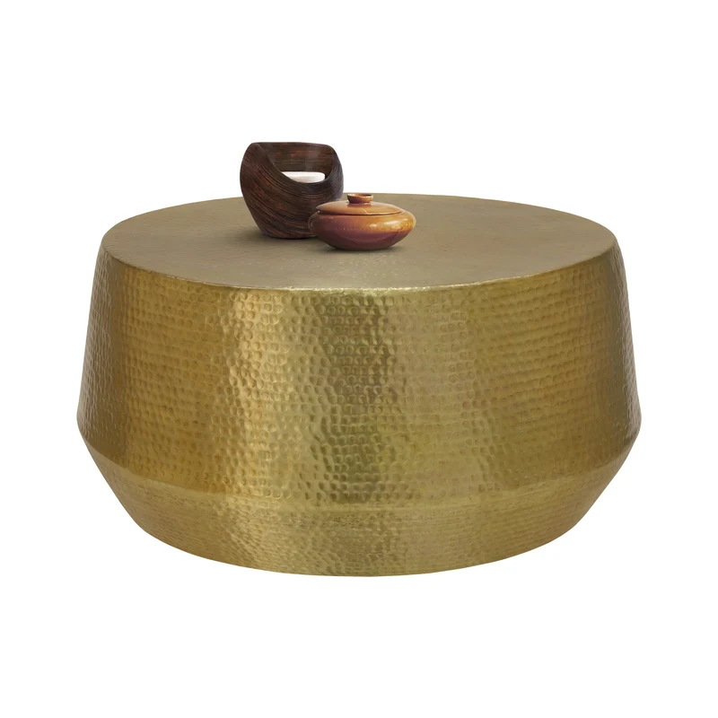 B-Ware Couchtisch Ø 90x45 cm Gold aus Aluminium in Hammerschlag Optik WOMO-Design