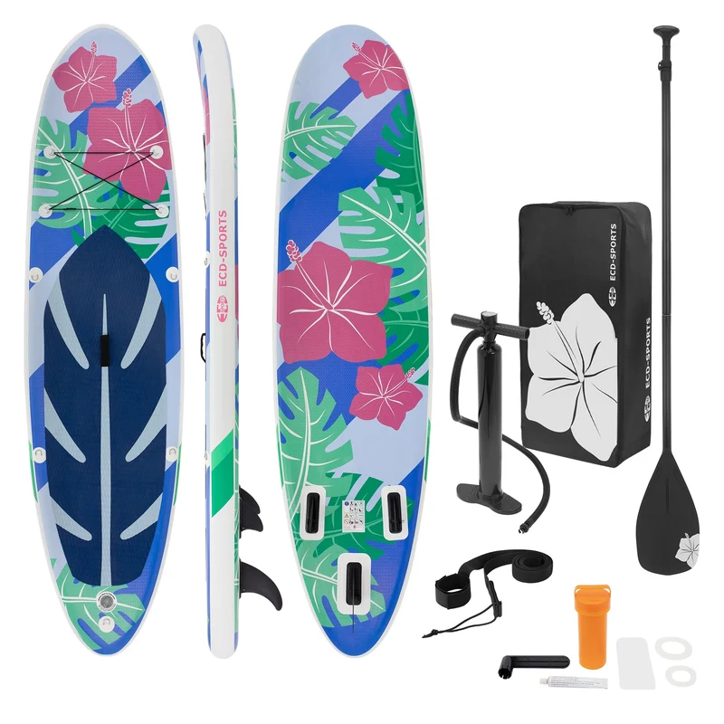 Stand Up Paddle aufblasbares SUP Board Flowers 320x80x15 cm in Blau/Weiß aus PVC inkl. Pumpe und Tragetasche