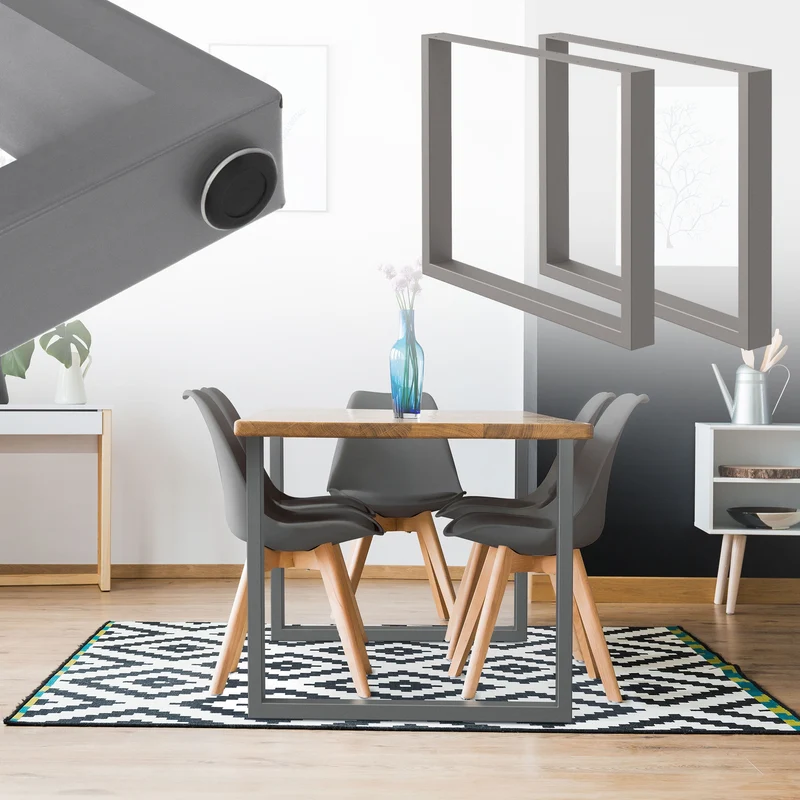 B-Ware Tischbeine Tischgestell 2er Set U-Design 80x72 cm Grau aus Stahl ML-Design