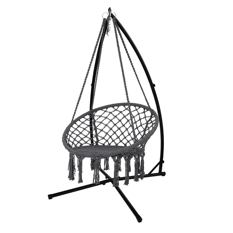 Hängesessel mit Gestell Ø 80cm Grau aus Baumwolle Belastbar bis 120 kg