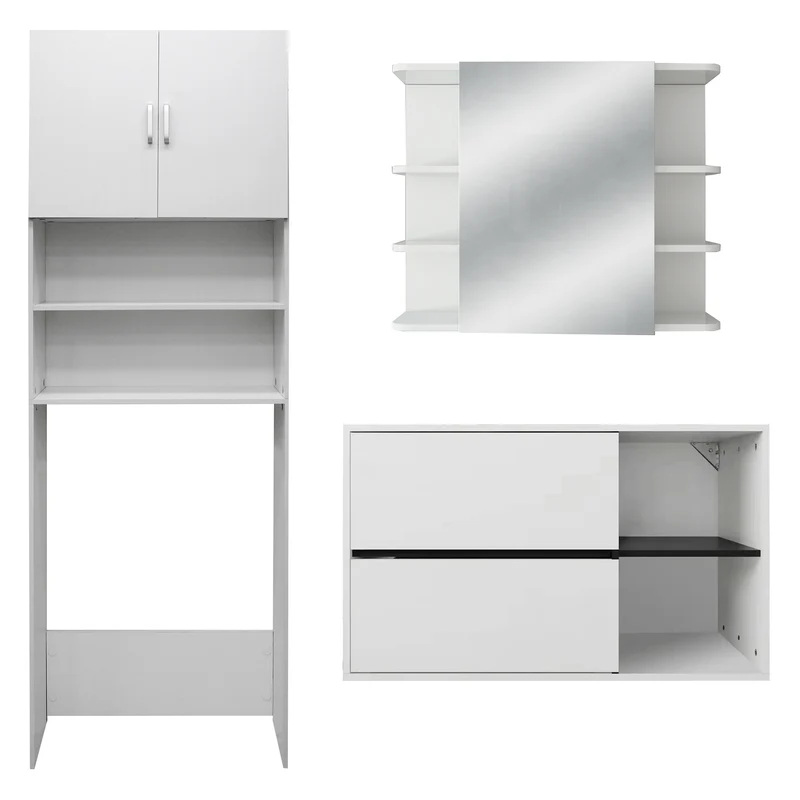 Badmöbel Set 3-Teilig modernen Stil Weiß aus Holz ML-Design