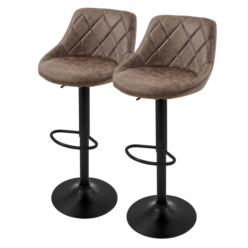 B-Ware Barhocker 2er Set Braun Kunstlederbezug mit Rückenlehne und Fußstütze höhenverstellbar 62-82 cm ML-Design