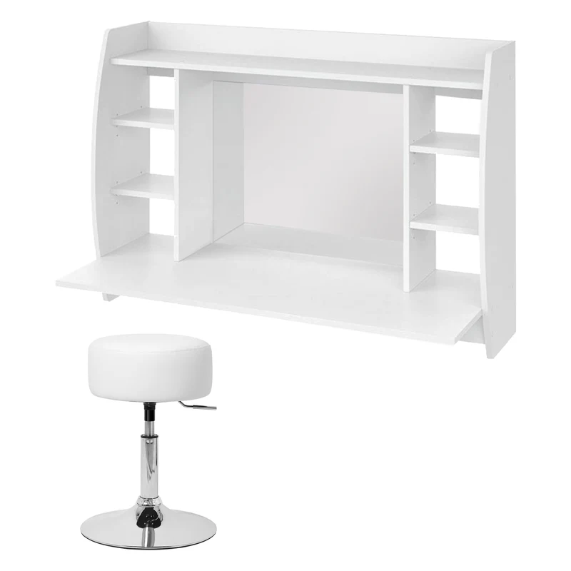 Wandschminktisch mit Spiegel 110x75x48,5 cm Weiß aus MDF inkl. Hocker ML-Design