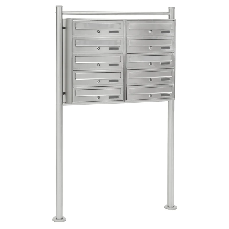 Briefkastenanlage mit Standfuß Silber 89x150x27 cm aus Edelstahl