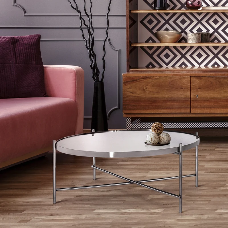 B-Ware Couchtisch Ø 75x35 cm Silber aus Metall und Glass WOMO-DESIGN