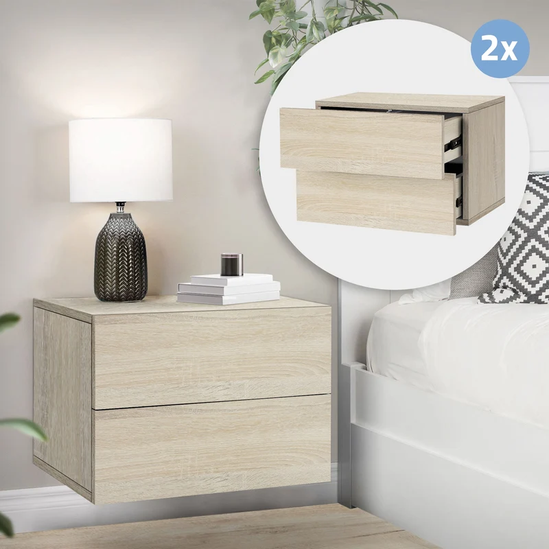 2er Set Nachttisch mit zwei Schubladen 42x29x30 cm Sonoma-Eiche ML-Design