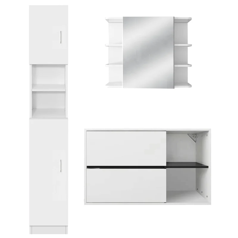 Badmöbel Set 3-Teilig modernen Stil Weiß aus Holz ML-Design