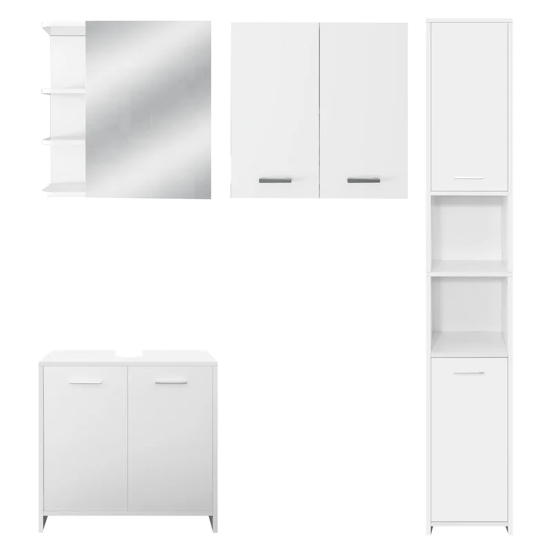 Badmöbel Set 4-Teilig modernen Stil Weiß aus Holz ML-Design