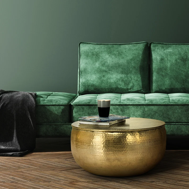 B-Ware Couchtisch rund Ø 59x30,5 cm Gold aus Aluminium-Legierung in Hammerschlag-Technik WOMO-DESIGN