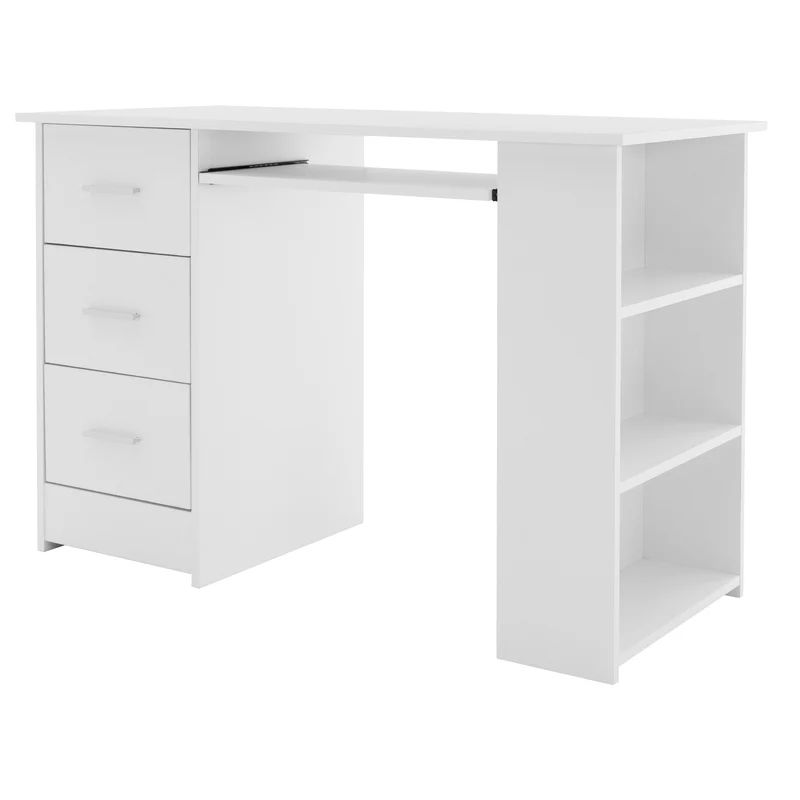Schreibtisch mit drei Schubladen drei Regale und Tastaturauszug 110x49x75 cm Weiß aus Holz ML-Design