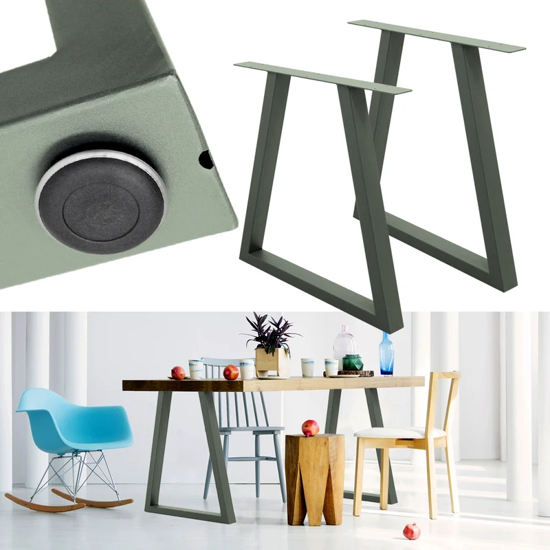B-Ware Tischbeine Tischgestell 2er Set Trapez-Design 60x72 cm Steingrau aus Stahl
