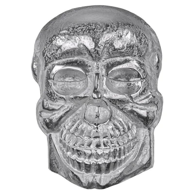 Deko Skull Totenkopf Wandskulptur Silber 42x30 cm mit Nickel Finish aus Aluminium WOMO-Design