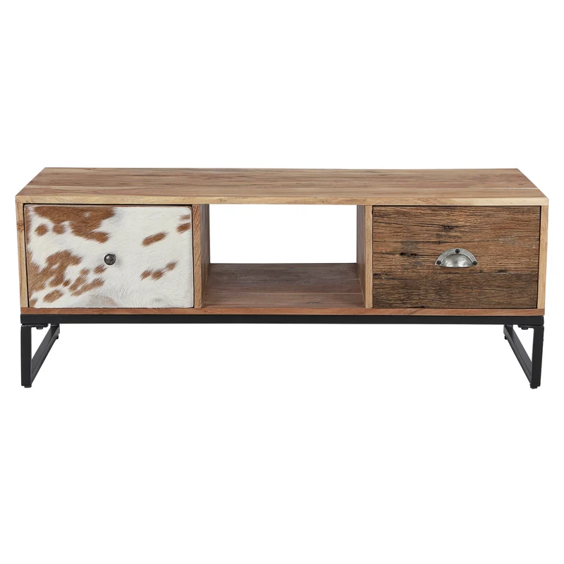 TV-Lowboard mit zwei Schubladen 110x50x40 cm aus Akazien- und Schwellenholz mit Metallbeine WOMO-Design