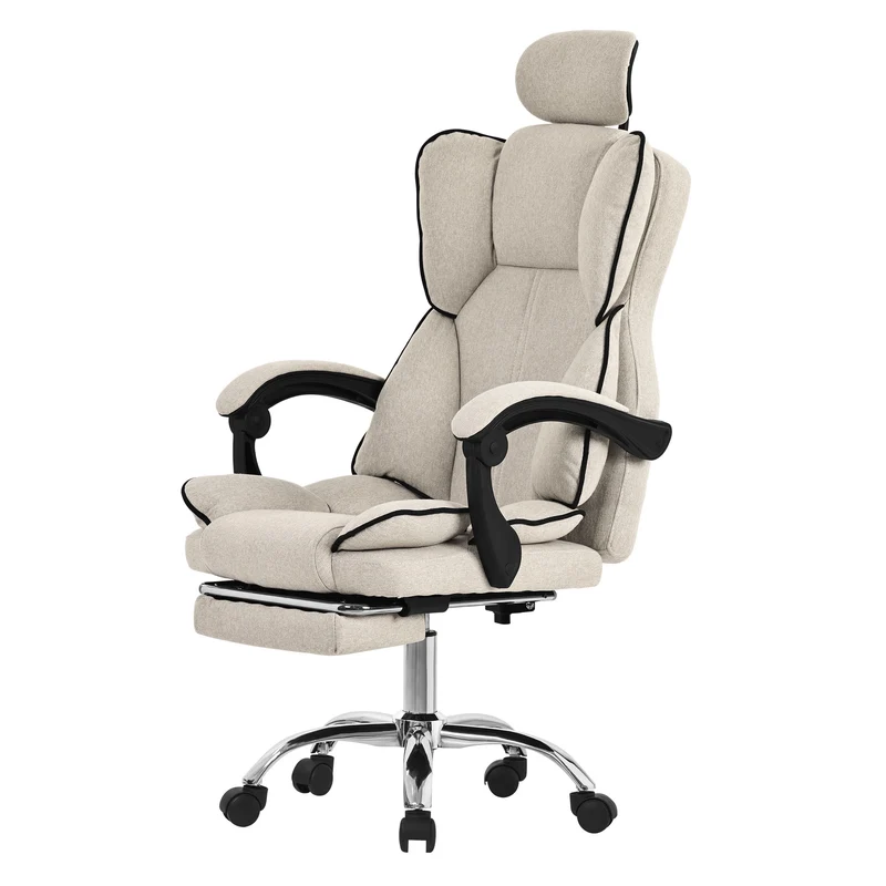 B-Ware Chefsessel Bürostuhl höhenverstellbar Beige mit höhenverstellbarer Rückenlehne und Fuß-& Kopfstütze bis 120 kg ML-Design