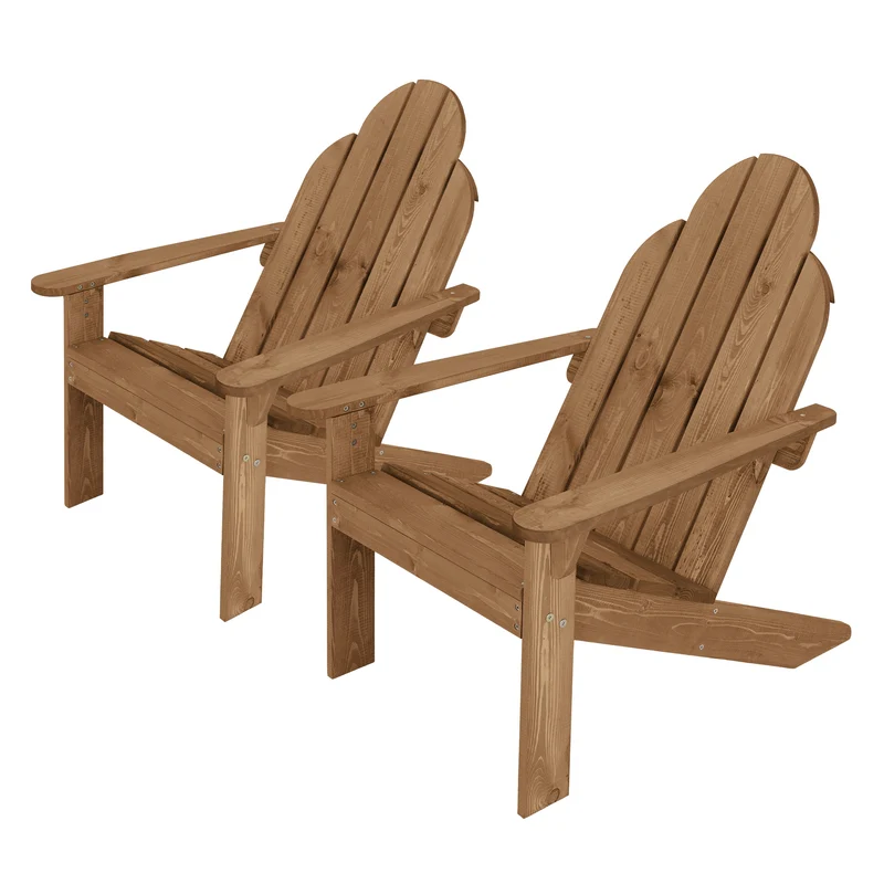Adirondack Gartenstuhl 2er Set aus Massivholz wetterfest belastbar bis 120 kg Braun aus Tannenholz ML-Design