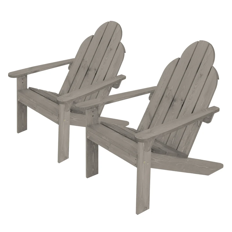 2er Set Gartenstuhl Adirondack Sonnenstuhl Gartensessel wetterfest aus Massivholz bis 120 kg Grau