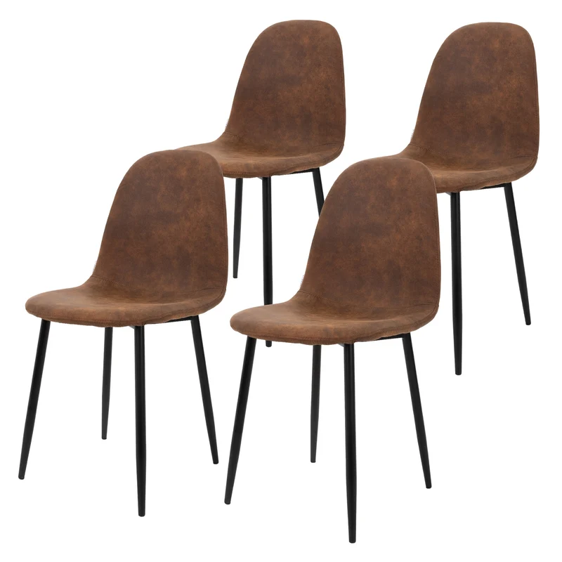 Esszimmerstuhl 4er Set mit Rückenlehne Braun Küchenstuhl mit Kunstleder Bezug ML-Design