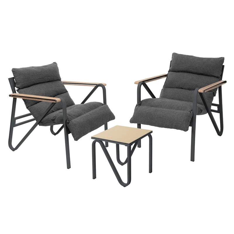 Gartenmöbel Set 3 tlg Sitzgruppe mit 2 Stühlen, Tisch & Sitzkissen Stahlgestell wetterfest ML-Design