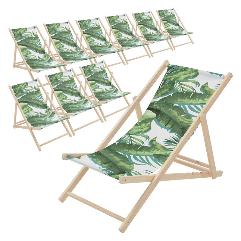 10er Set Gartenliege aus Holz in Tropical Grün-Weiß klappbarer Beachstuhl Strandstuhl Strandliege Liegestuhl Sonnenliege Relaxliege