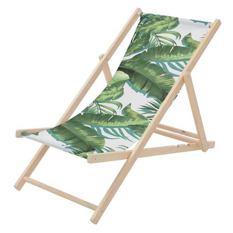 Gartenliege aus Holz in Tropical Grün-Weiß klappbarer Beachstuhl Strandstuhl Strandliege Liegestuhl Sonnenliege Relaxliege