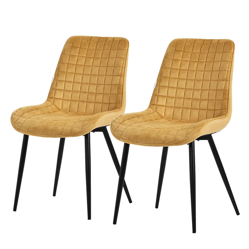 B-Ware Esszimmerstuhl 2er Set Senfgelb mit Samtbezug und Stahlbeinen Küchenstuhl mit Rückenlehne ML-Design