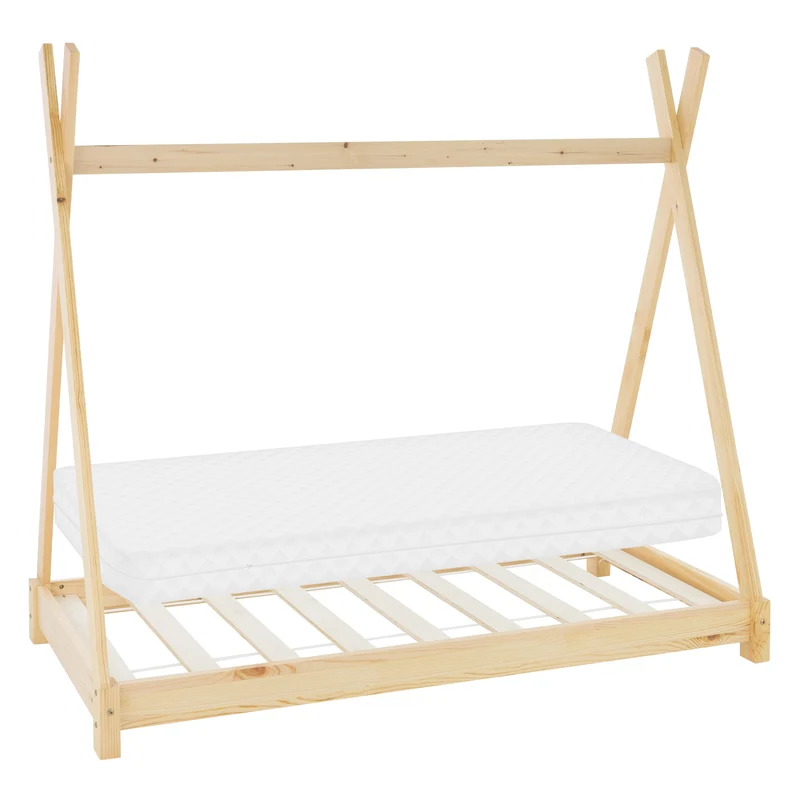Kinderbett Tipi 70x140 cm aus Kiefernholz inkl. Matratze H-10cm Holzbett mit Lattenrost ML-Design