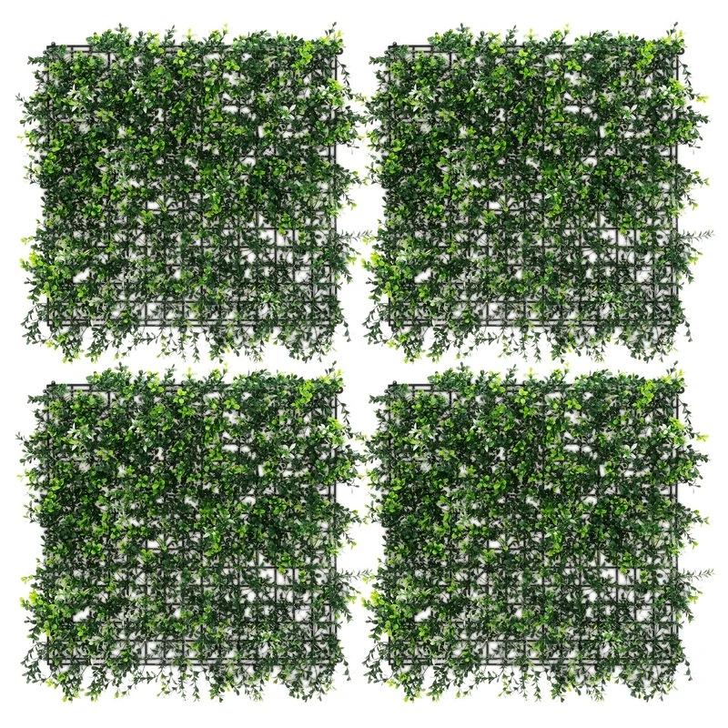 4er Set Kunstpflanzen Wandpaneel Pachysandra 50x50 cm, Künstliche Pflanzenwand Outdoor, Wandgarten UV-beständig, Blumenwand für Wand Balkon Garten