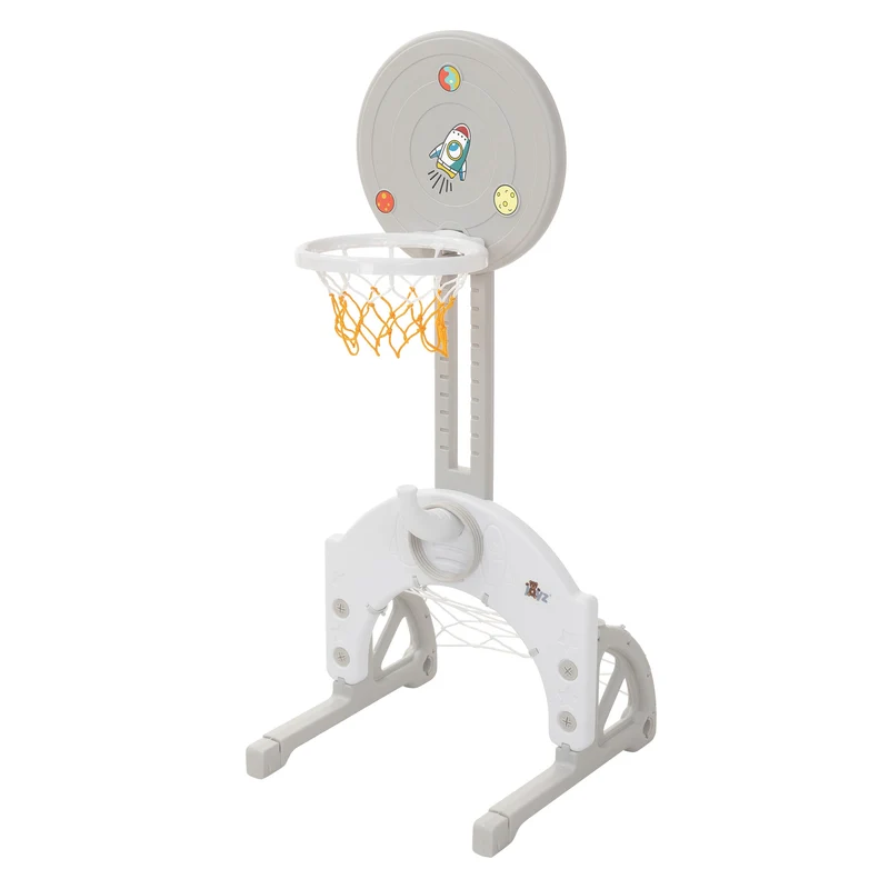 Kinder Basketballkorb Set 3-in-1 Basketballständer höhenverstellbar mit Basketballkorb, Fußballtor & Ringwurfspiel inkl. Bälle & Wurfringe Joyz