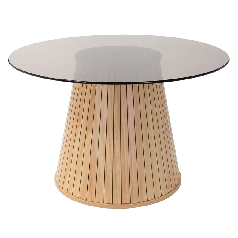 Couchtisch mit Glasplatte Ø80x50 cm Holz-Optik Braun Runder Wohnzimmertisch ML-Design