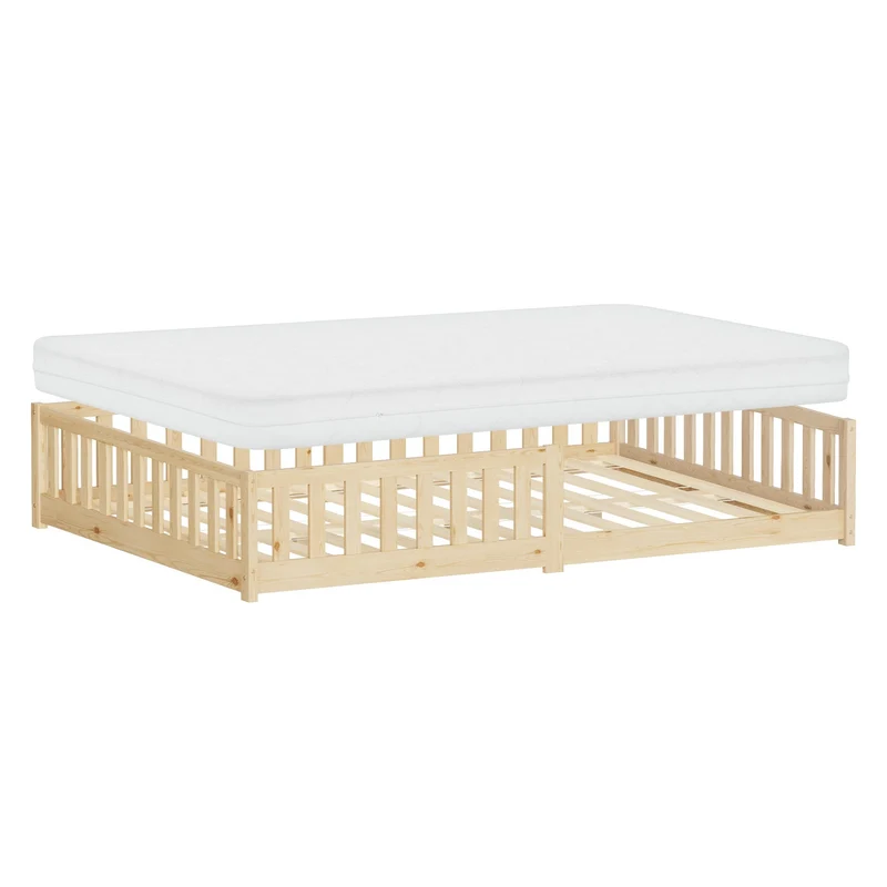 Kinderbett 140x200 cm mit Matratze Lattenrost und Rausfallschutz Natur Kiefernholz ML-Design