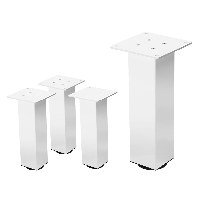 B-Ware 4er Set Tischbeine I-Design 30 cm Weiß glänzend aus pulverbeschichtetem Stahl eckig Profil 8x8 cm Höhenverstellbare Möbelfüße 1-4 cm ML-Design