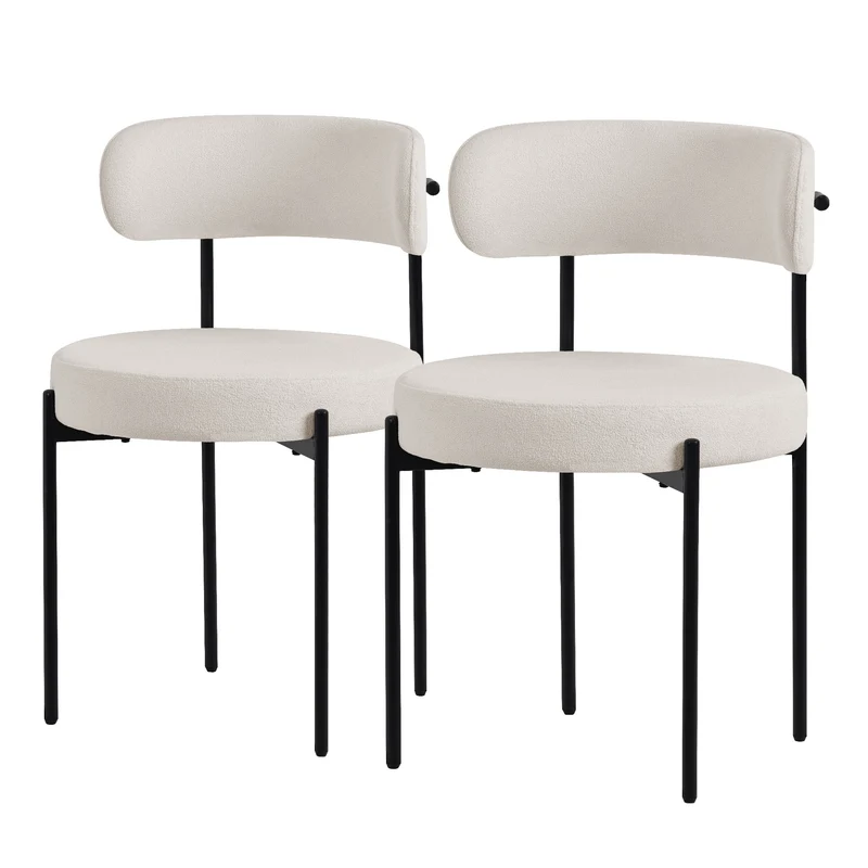 B-Ware Esszimmerstuhl 2er Set mit Teddystoff mit Rückenlehne Weiß Küchenstuhl ML-Design