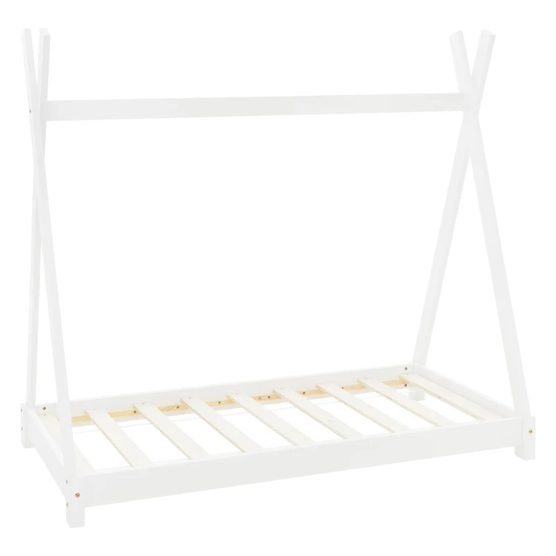B-Ware Kinderbett Tipi 80x160 cm Weiß aus Kiefernholz Holzbett mit Lattenrost ML-Design