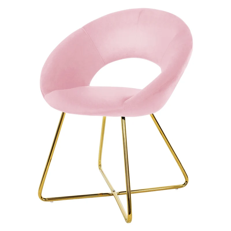 B-Ware Esszimmerstuhl mit runder offener Rückenlehne Rosa aus Samt mit goldenen Metallbeinen ML-Design
