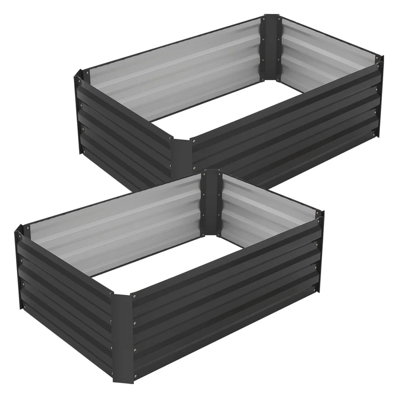 2er Set Hochbeet 90x60x30 cm Anthrazit aus Metall ML-Design