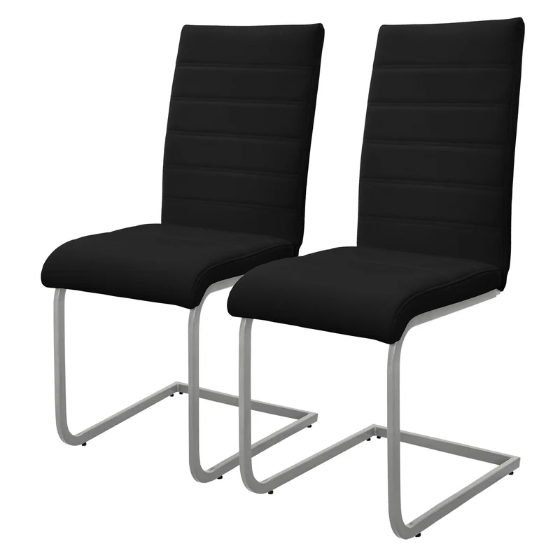 B-Ware Esszimmerstuhl Freischwinger 2er Set mit Rückenlehne Schwarz Kunsterlederbezug ML-Design